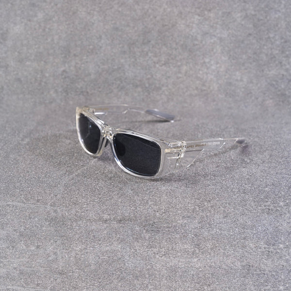 Clear frame polarised safety glasses