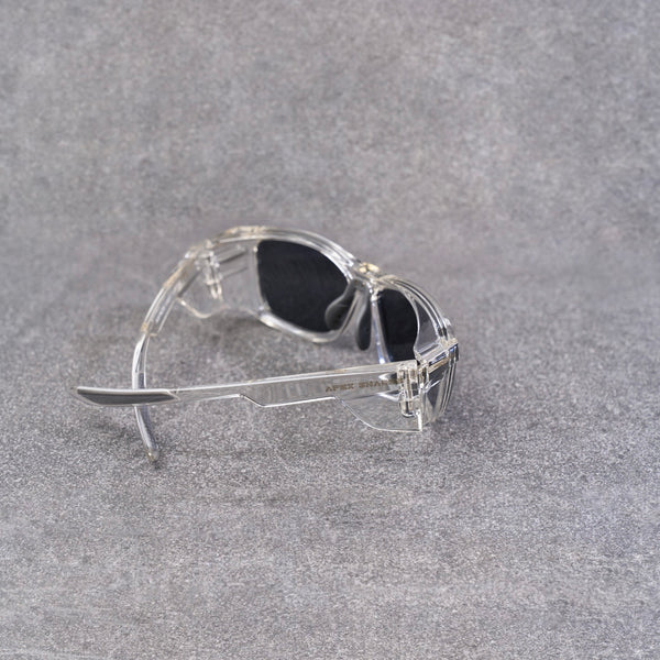 Clear frame polarised safety glasses